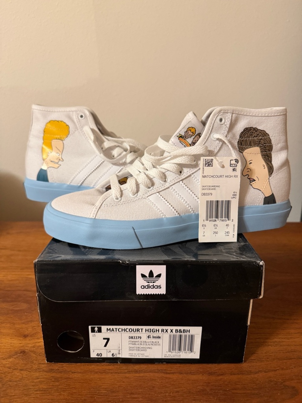 adidas Matchcourt High RX White with Light Blue Sole Beavis and Butt-Head